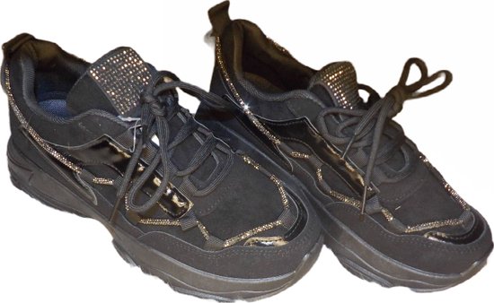 Sneakers - Milani - Black - Zwart - Diamantjes - Maat 39