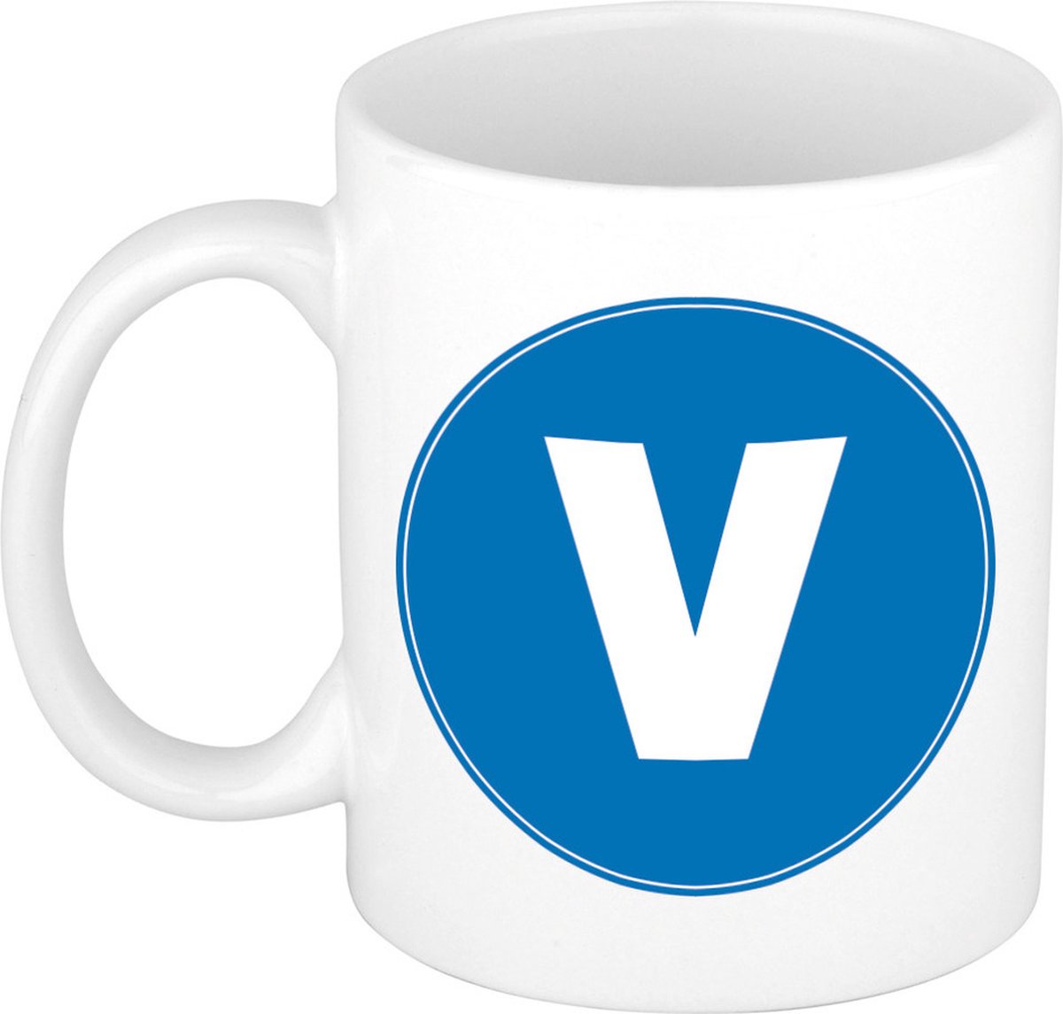 Koffie mok met de letter V - beker - blauw - eerste letter van een voornaam - wit - 300 ml