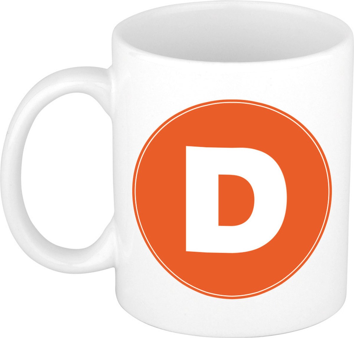 Koffie mok met de letter D - beker - oranje - eerste letter van een voornaam - wit - 300 ml