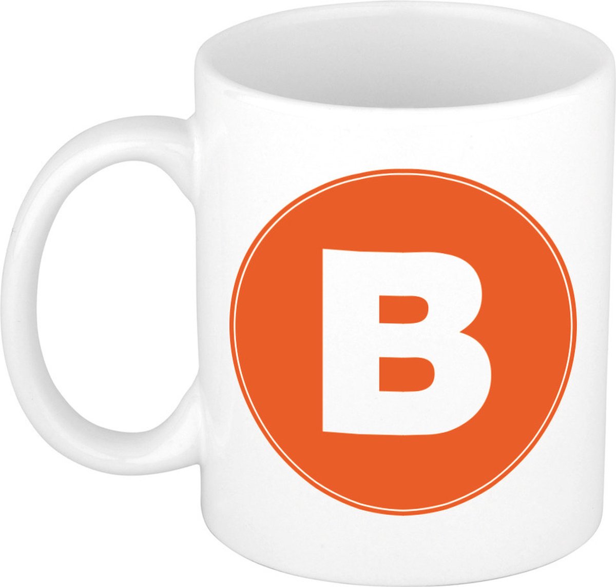 Koffie mok met de letter B - beker - oranje - eerste letter van een voornaam - wit - 300 ml