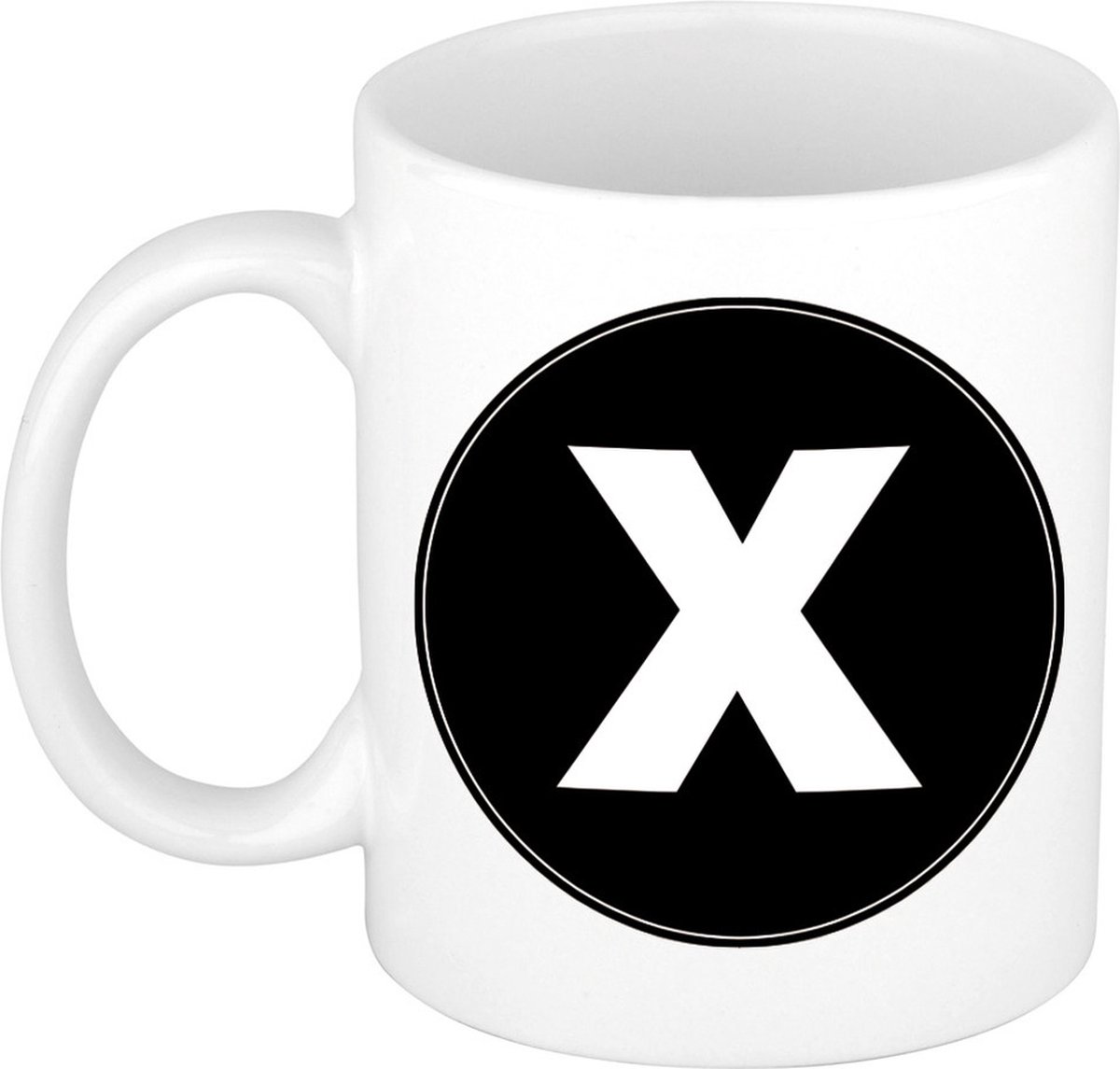 Koffie mok met de letter X - beker - zwart - eerste letter van een voornaam - wit - 300 ml