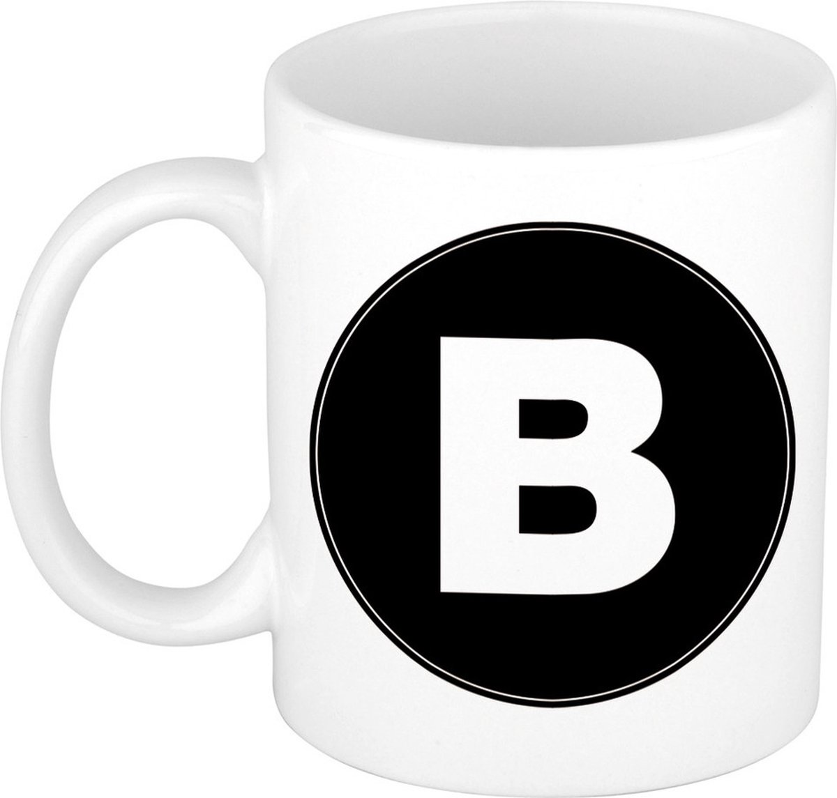 Koffie mok met de letter B - beker - zwart - eerste letter van een voornaam - wit - 300 ml