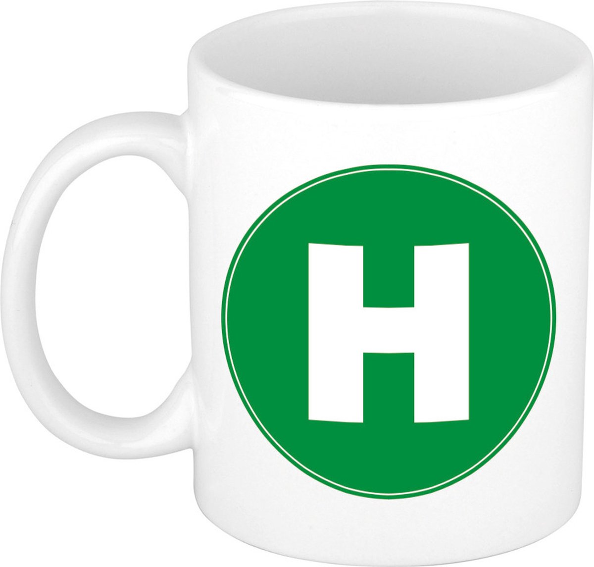 Koffie mok met de letter H - beker - groen - eerste letter van een voornaam - wit - 300 ml