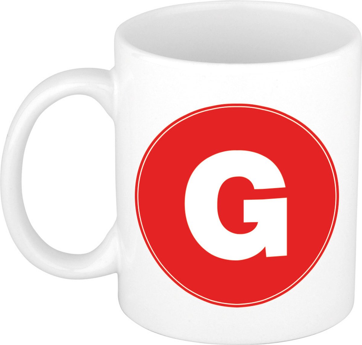 Koffie mok met de letter G - beker - rood - eerste letter van een voornaam - wit - 300 ml