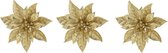 6x stuks decoratie bloemen kerststerren goud glitter op clip 15 cm - Decoratiebloemen/kerstboomversiering