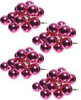 40x Mini glazen kerstballen kerststekers/instekertjes fuchsia roze 2 cm - Fuchsia roze kerststukjes kerstversieringen glas