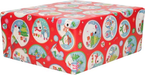1x Rouleaux de papier d'emballage de Noël imprimé rouge 2,5 x 0, 7m op rol de 70 grammes - Papier cadeau de qualité papier de Luxe / papier d'emballage - Noël