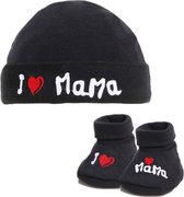 Ensemble de vêtements Bébé I love Maman chapeau noir et chaussons 0-3 mois - ensemble assorti pour bébé - chaussons, chaussures et chapeau unisexes - ensemble bébé amusant