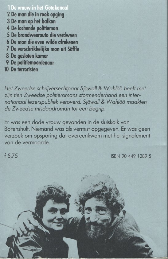 Achterkant boek 'De vrouw in het Götakanaal' met inhoudsopgave en auteurs.