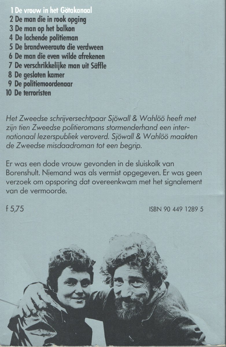 Achterkant boek 'De vrouw in het Götakanaal' met inhoudsopgave en auteurs.