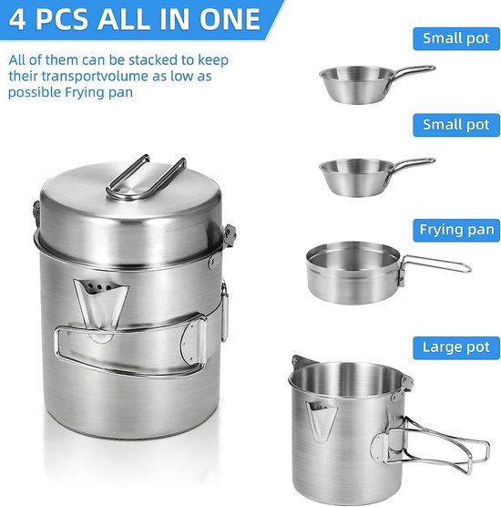 Camping kookgerei set roestvrij staal camping pan outdoor servies