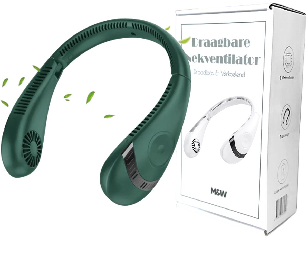 M&W Draagbare Nek Ventilator - Gezichtsventilator Oplaadbaar 3 Standen Groen