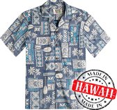 Hawaii Blouse Mannen - Shirt - Hemd - 100% Katoen - Overhemd Heren Korte Mouw - Made in Hawaii "Tapa Blauw" Maat XL