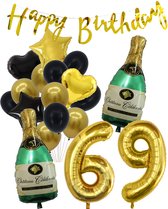 69 Jaar Verjaardag Cijferballon 69 - Feestpakket Snoes Ballonnen Pop The Bottles - Zwart Goud Groen Versiering