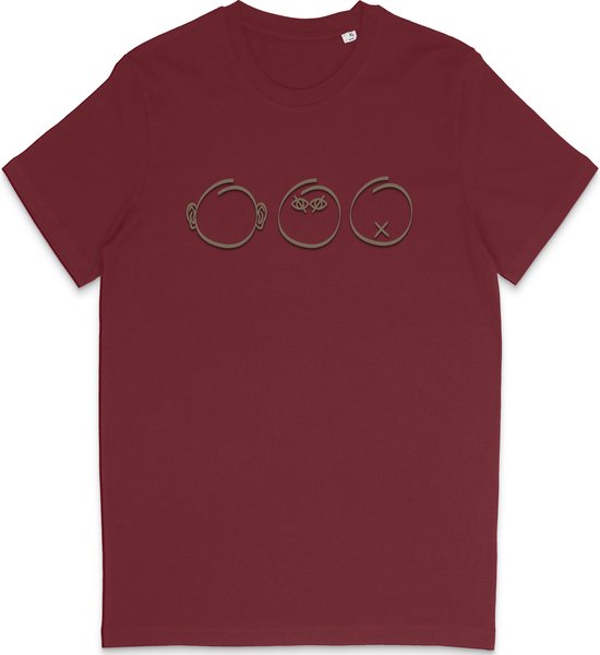 Grappig T Shirt Dames en Heren - Horen Zien en Zwijgen - Bordeaux Rood - XS
