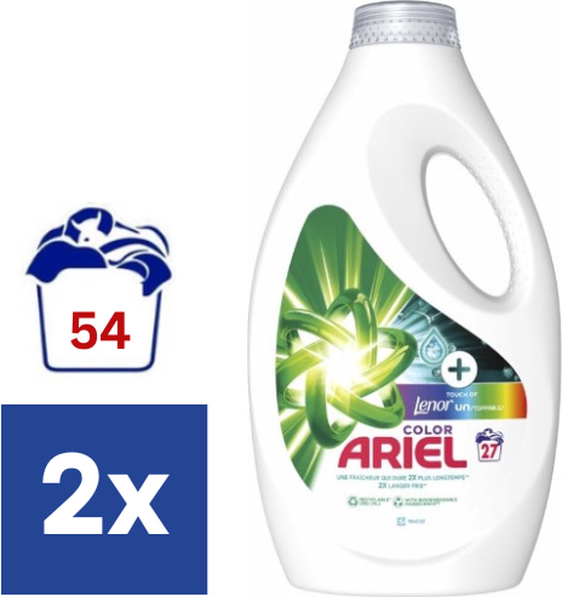 Ariel Color Lenor Unstoppables Vloeibaar Wasmiddel - 2 x 1.245 l (54 wasbeurten)