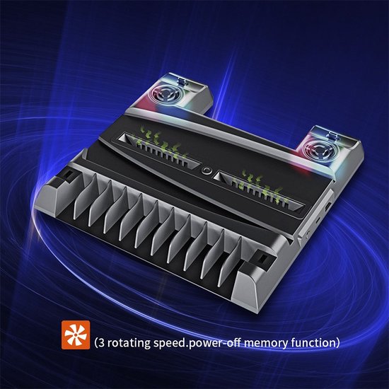 DrPhone DPS3 - Station de charge pour PS5 DISK / Version numérique - Fonction de refroidissement - Dongle contrôleur + Système de stockage de jeu - Wit