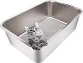 XXL kattentoilet, kattenbak van roestvrij staal, robuust kattentoilet, niet gemakkelijk te vervormen, konijnentoilet, toilet voor groot haasje en grote kat, 60 x 40 x 20 cm (zilver)