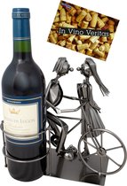 BRUBAKER Wijnflessenhouder, paar met fiets, decoratief object, metalen flessenstandaard met wenskaart voor wijncadeau