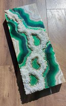 "Green Treasure" Geode Epoxy Schilderij - Geode Kunst - Kristallen Kunst - 20x50cm