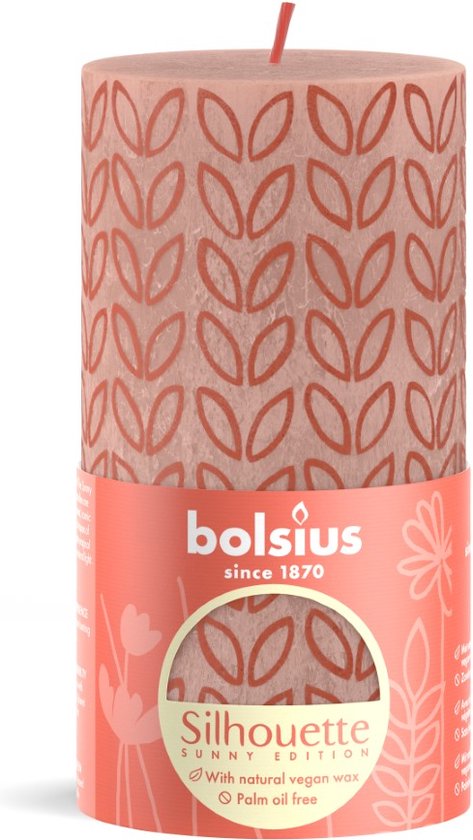 2x Bolsius Rustiek printed stompkaars 130/68 Misty Pink Silhouette