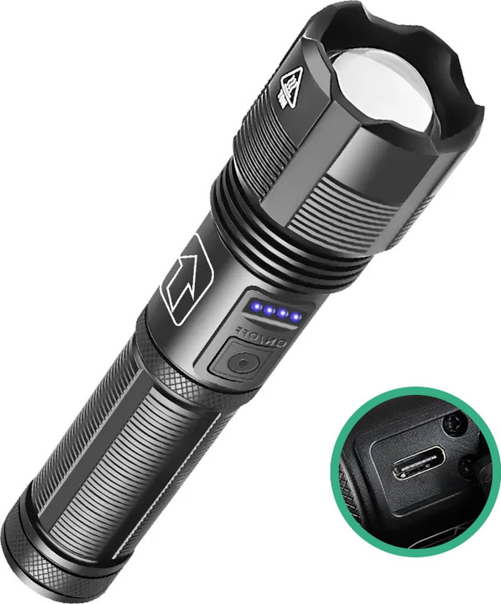 Felle LED Zaklamp - 5 standen flashlight - USB Oplaadbaar - Inclusief oplaadbare batterij - AAA batterij backup - Voor volwassenen & kinderen - vakantie tip voor reizen, kamperen & festival - Attalos