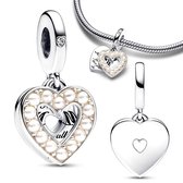 Zilveren Bedel Hart Parel | Moeder | Sterling zilver 925 | Bedelarmband | Sieraden | Moederdag Cadeau | Geschikt voor de 3 Millimeter - Standaard Armband | Romystones