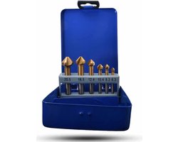 6-delige Verzinkboor set – Met titanium coating - Verzinkboor metaal – HSS verzinkborenset met drie snijkanten – Countersink boot set 6 stuks 6,3mm; 8,3mm; 10,4mm; 12,4mm; 16,5mm; 20,5mm – Kegelverzinkbit set 6-delig