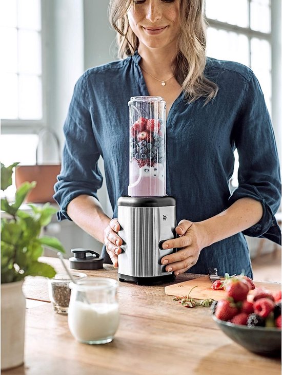 Intelectro Blender - Smoothie-to-go Mixer voor moeiteloze mixen en veelzijdige creaties! - 300W - Plastic Flesje - 4 Roterende Messen - 1 Snelheid - 23 000 Toeren per Minuut - Zilver/Zwart - Levering Sneller dan Aangegeven! van Merkloos — afbeelding 3