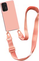 Smartphonica Hoesje met breed koord voor Samsung Galaxy A53 5G siliconen back cover met zachte binnenkant - Zalm geschikt voor Samsung Galaxy A53 5G