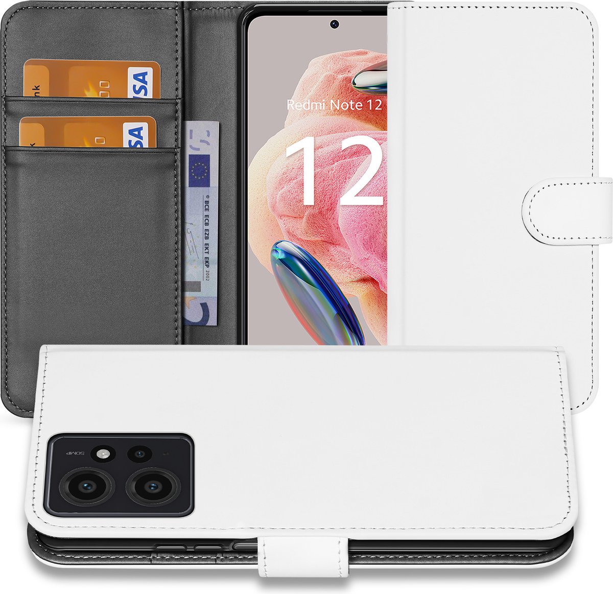 Book Case Telefoonhoesje voor de Xiaomi Redmi Note 12 4G Wit met Pasjeshouder