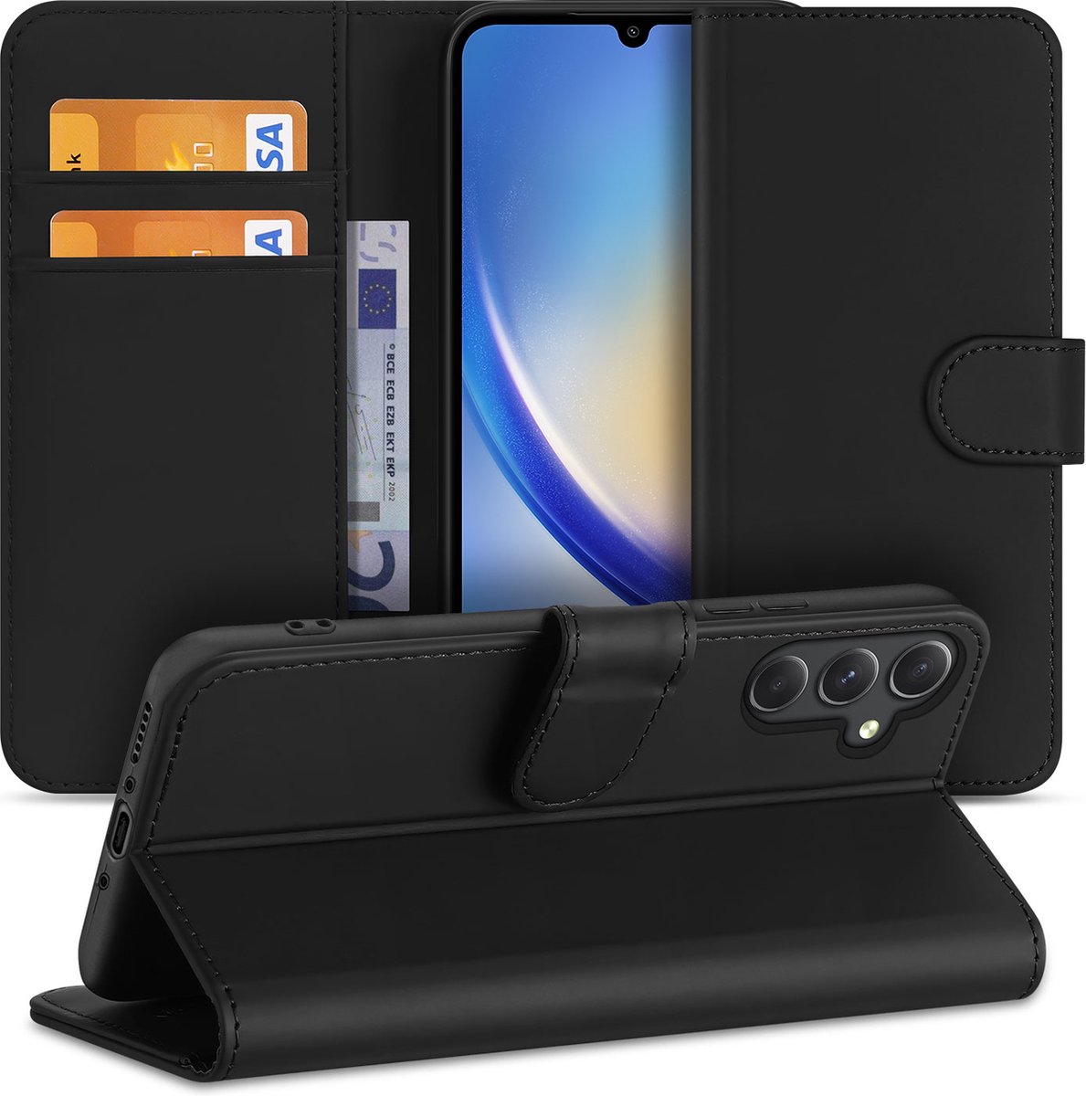 Book Cover Hoesje voor de Samsung Galaxy A34 5G Zwart met Pasjeshouder