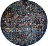 Picasso Sarough Vintage Vloerkleed - Laagpolig Tapijten Woonkamer - Blauw - 200 CM ROND