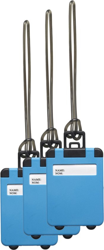Étiquette de valise Jenson - 3x - bleu - 8 x 5,5 cm - étiquette de valise/bagage à main