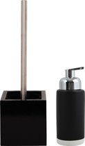 MSV Badkamer accessoires set - zwart - zeeppompje en wc/toilet-borstel