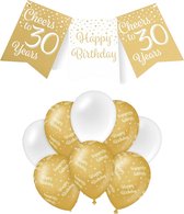 Paperdreams Luxe 30 jaar/Happy Birthday feestversiering set - Ballonnen & vlaggenlijnen - wit/goud