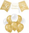 Paperdreams Luxe 30 jaar feestversiering set - Ballonnen & vlaggenlijnen - wit/goud