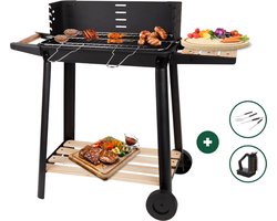 Barbecue van Rlek Online - 4x GRATIS BBQ Accessoires - BBQ - Zwarte Barbecue op Wieltjes - HOUTSKOOL BBQ