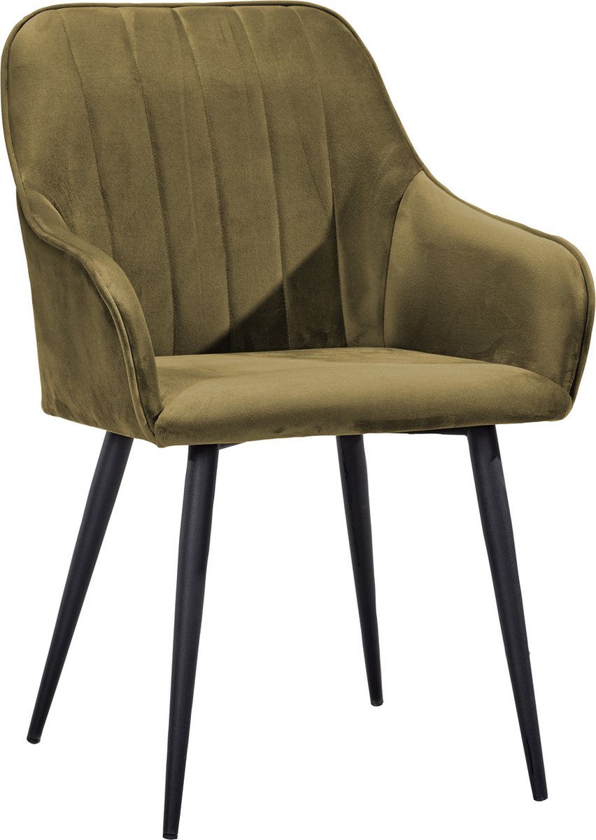 Soof&Tess - Set van 4 - Modena Eetkamerstoel - Geel - Fluweel - Velvet - Industrieel - Met armleuning - Easy Clean Stoffen - Hoge Kwaliteit