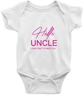 Hello Uncle Rompertje - Roze Print , Maat S, 0-3 maanden, 50/56, go max, Korte Mouw, Nieuw Baby Cadeau, Zwangerschap , Aankondiging , Romper Baby Jongen Meisje