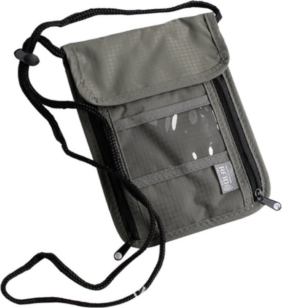 RFID Luxe Neck Bag - Portefeuille de voyage - Sac tour de cou pour passeport - pour femmes et hommes - Hydrofuge - Portefeuille de voyage - Sac tour de cou pour voyage et vacances - Grijs