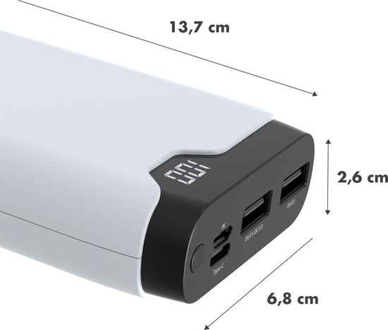 iMoshion® Powerbank 20.000 mAh - Snellader & batterij LED-display - USB,  USB C & Micro... | bol.com