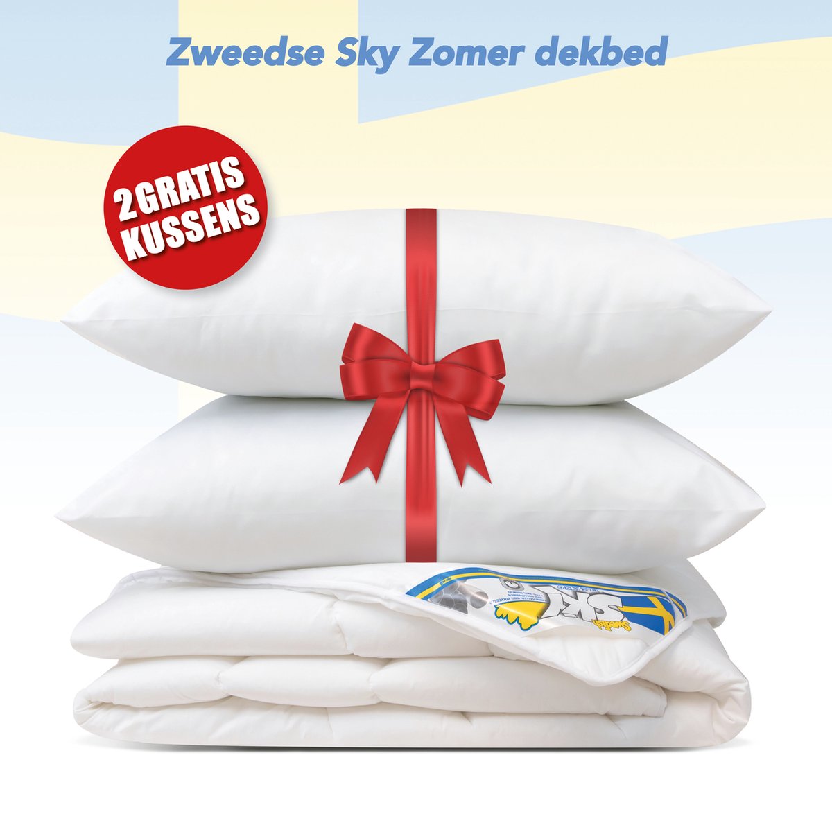 Swedish SKY Zomer dekbed + 2 Hoofdkussen - Litsjumeaux Extra Lang - Dekbed Set - 260x220 cm Wit