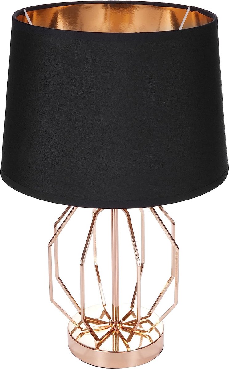 BRUBAKER Tafel- of bedlampje, vintage rasterpatroon, moderne tafellamp met metalen voet, 45 cm hoog, goud/zwart