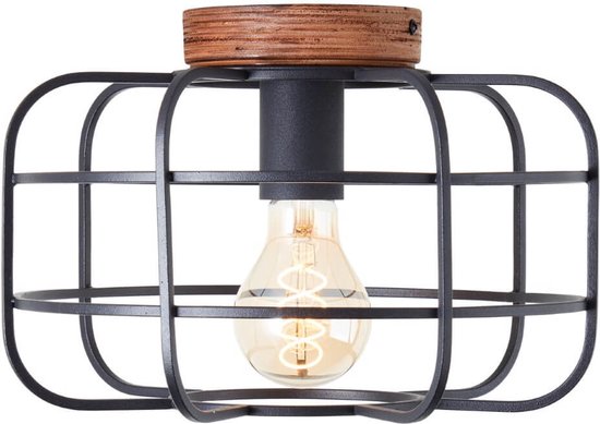 Brilliant lampe Gwen plafonnier 30cm bois antique/métal corindon noir/textile/bois marron 1x A60, E27, 40 W