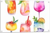 Tuinposter – Waterverf Tekening van Verschillende Kleuren Cocktails op Witte Achtergrond - 90x60 cm Foto op Tuinposter (wanddecoratie voor buiten en binnen)