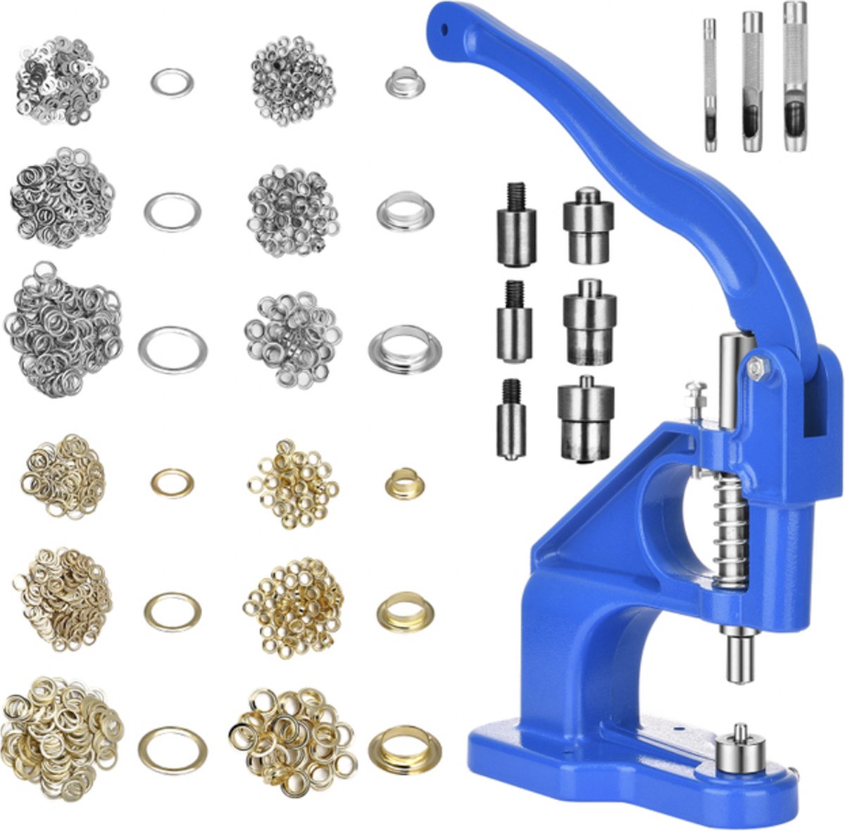 Drukknoppersset met hefboommers, drukknopgereedschap en 50 stuks S-veer drukknopen 12,5 mm, goud, staal, naaivrij, handpers, doe-het-zelf