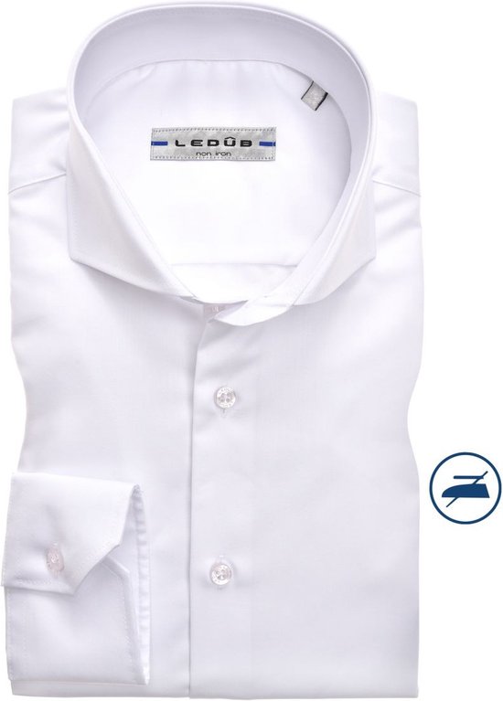 Ledub slim fit overhemd - wit - Strijkvrij - Boordmaat: 37