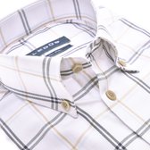 Ledub modern fit overhemd - wit met blauw en beige geruit - Strijkvrij - Boordmaat: 44