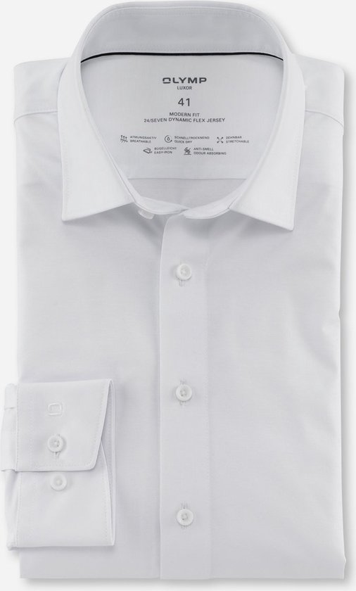 OLYMP Luxor modern fit overhemd 24/7 - mouwlengte 7 - wit - Strijkvriendelijk - Boordmaat: 39